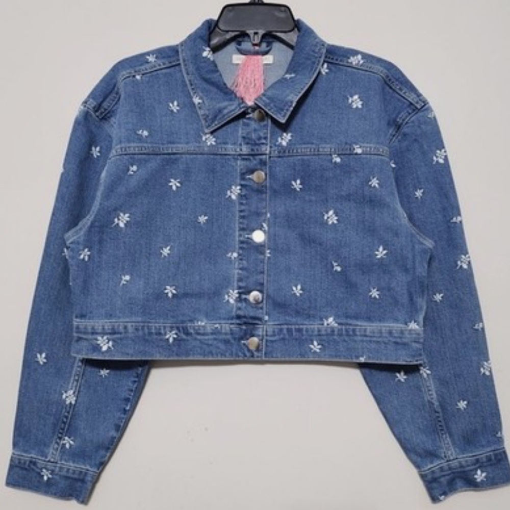 NWT. Chelsea & Violet embroidered floral denim jacket. Size Small.